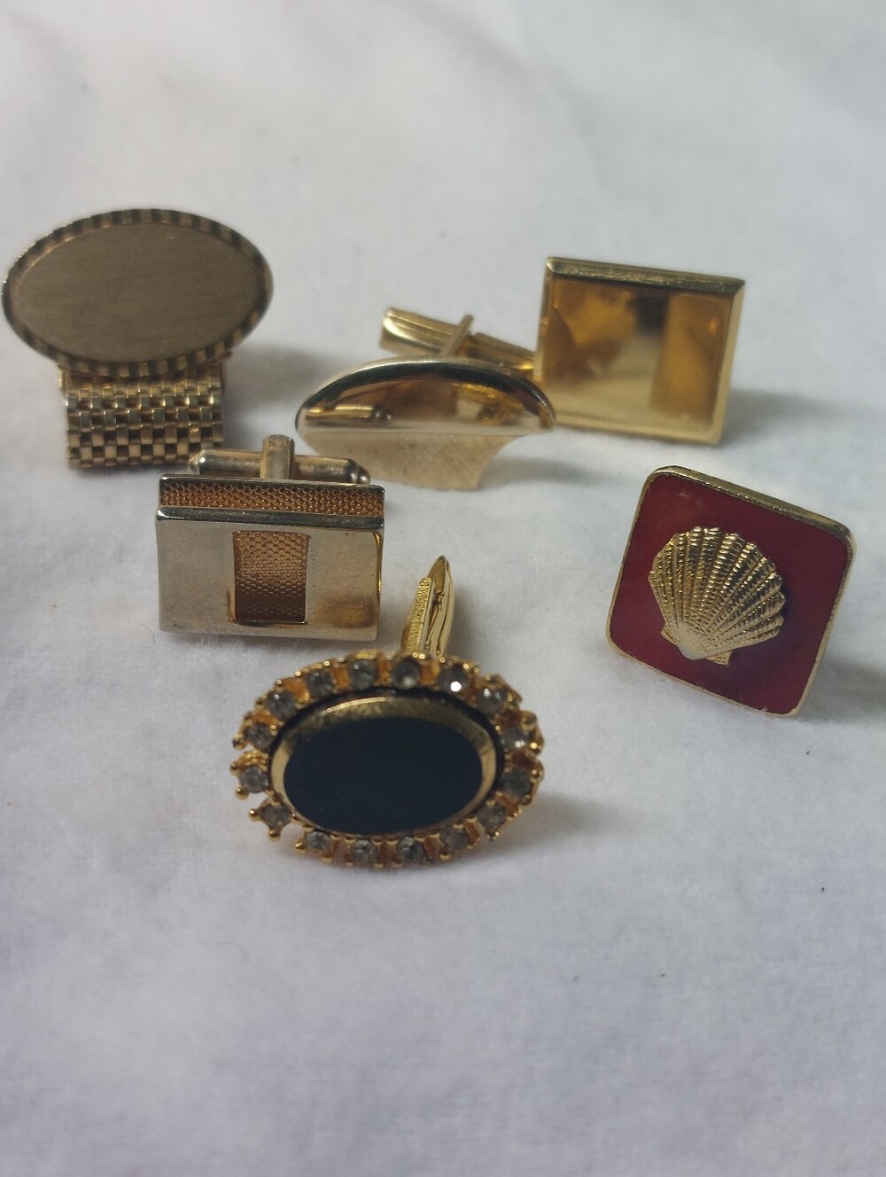 Vintage Unmatched Single Cufflinks Lot MCM Mesh Wrap Shell Black Stone 6 Pcs